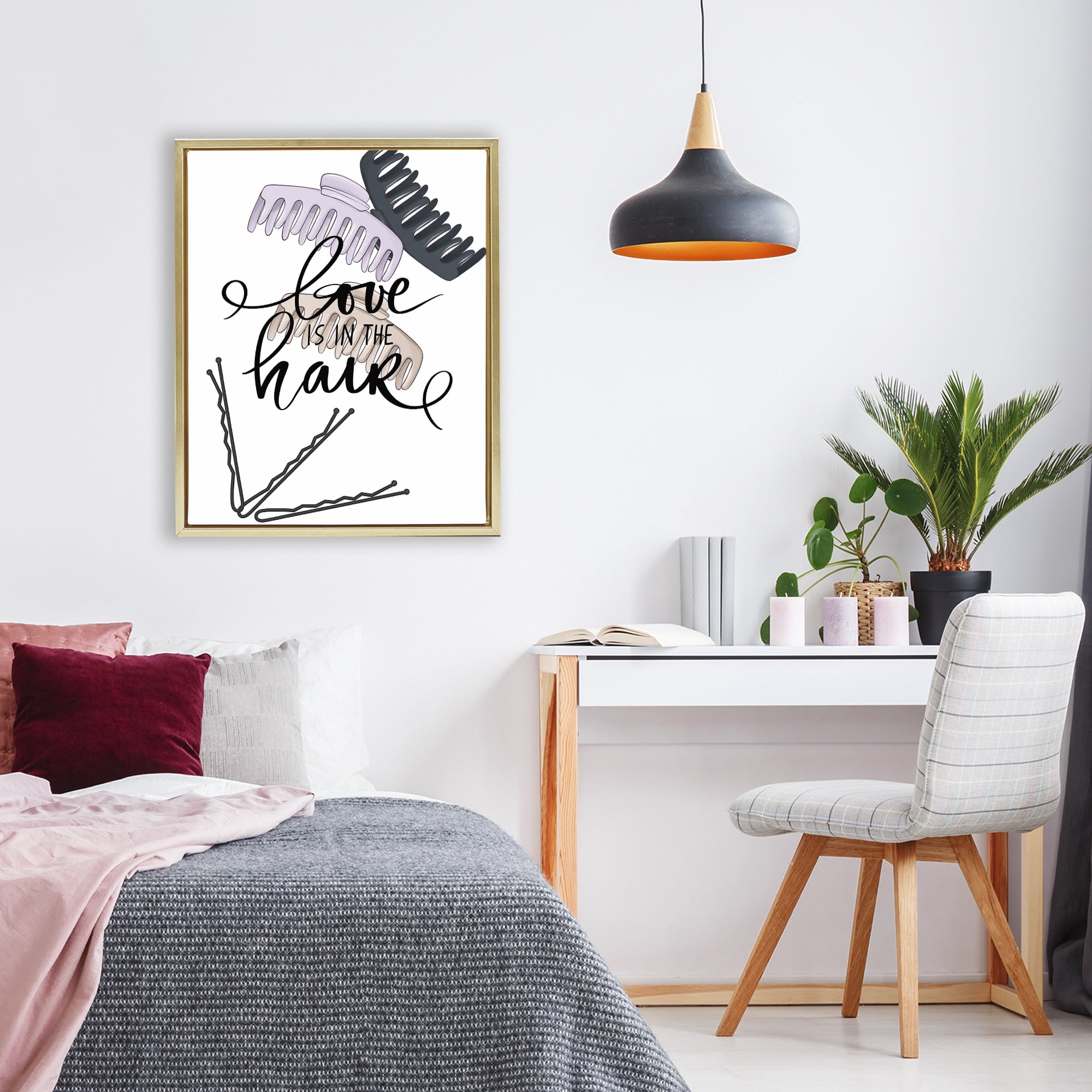 Stupell Industries Love Is In The Hair Gold Framed Floater Canvas Wall Art, design by Jesse Keith