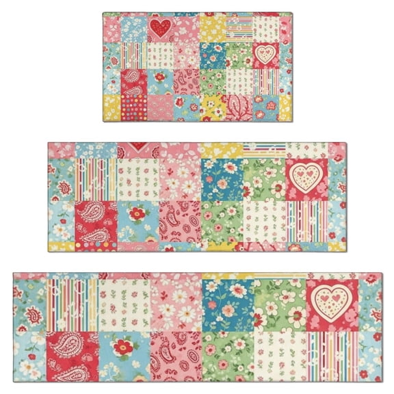 Pioneer Flower Floral Print Pattern Kitchen Rugs Sets Of 3,Kitchen Runner Rugs Non Skid Washable,Decorative Kitchen Floor Mats for Kitchen,Sink,Laundry,17X30 Inch 17X47 Inch 17X59 Inch