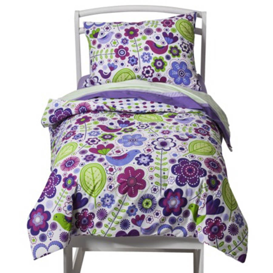 Bacati - Botanical 3-Piece 100% Cotton Percale Toddler Sheet Set, Purple