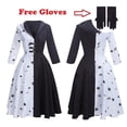 thumbnail image 2 of Cruella de vil cosplay costume 2 styles women gown black white maid dress with gloves hoodie skirt wigs outfits halloween party, 2 of 4