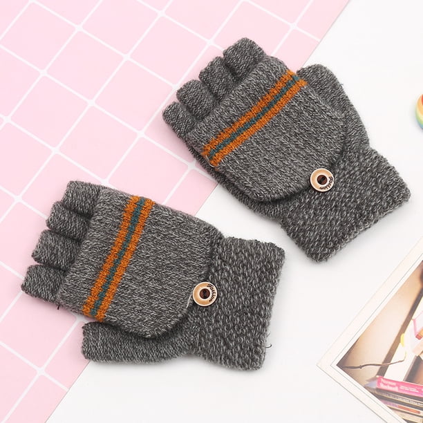 Versión coreana de los guantes de medio dedo a rayas para niños y hombres de tendencia, para viajes de invierno cálidos