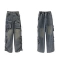 thumbnail image 6 of Girls Cargo Jeans Baggy Streetwear Girls Jeans Size 6 Casual Elastic Waist Wide Leg Denim Pants with Multi Pockets Size 13-14 Years 1_Blue, 6 of 7