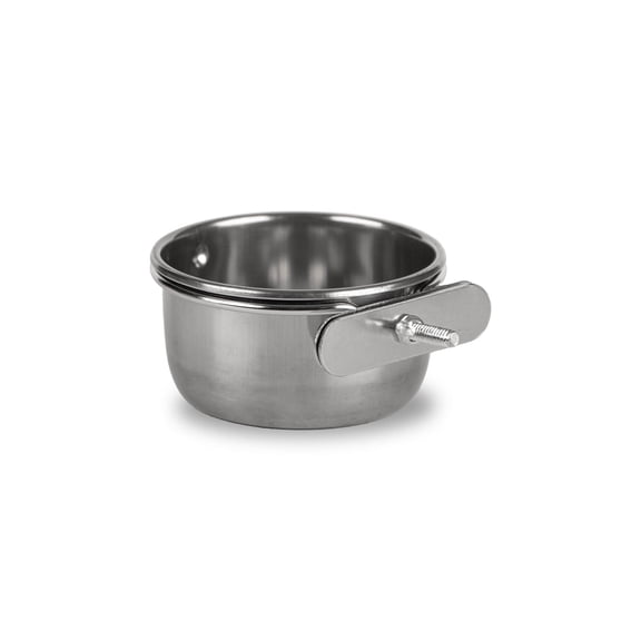 Jeffers Pet Stainless Steel Coop Kennel Cup with Screw On Clamp, 10 Oz – Durable, Rust Resistant Hangable Water & Food Feeder for Kennels, Coops & Cages - Chickens, Duck, Rabbits, Small Animals