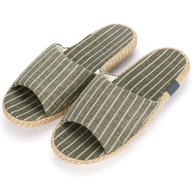 Dinheiro Pantuflas para Mujer con Punta Abierta de algodón y Lino, Transpirables para Interiores y Exteriores