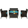 thumbnail image 6 of Patiojoy 4PCS Patio Rattan Wicker Furniture Set Sofa Chair Table Set w Turquoise Cushions, 6 of 10