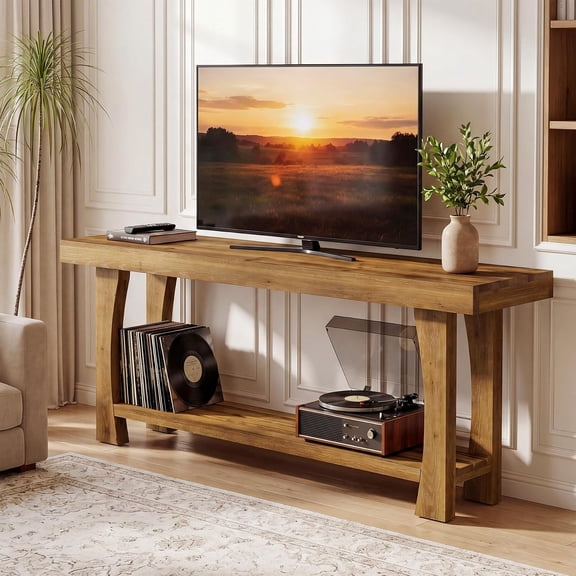 Finmind 63'' Solid Wood TV Stand for TVs up to 70'', Farmhouse Media Console, Living Room