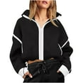 thumbnail image 3 of Winter Coats for Women Fall Outfits for Women 2025 Womens Cropped Fleece Jackets Zip Up Drawstring Waist Color Block Warm Fuzzy Coats, 3 of 6