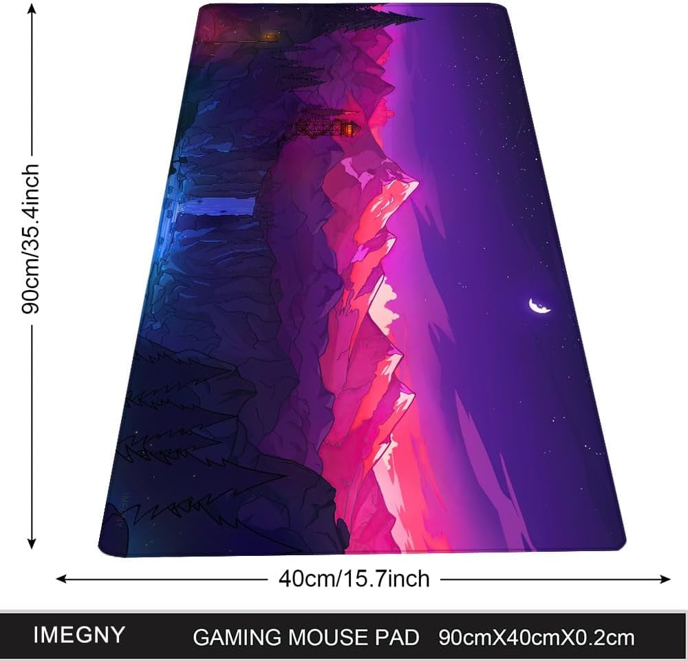 Large Gaming Mouse Pad, Extended XXL Desk Pad & Non-Slip Rubber Keyboard Mat Stitched Edges (90x40 Mountains)