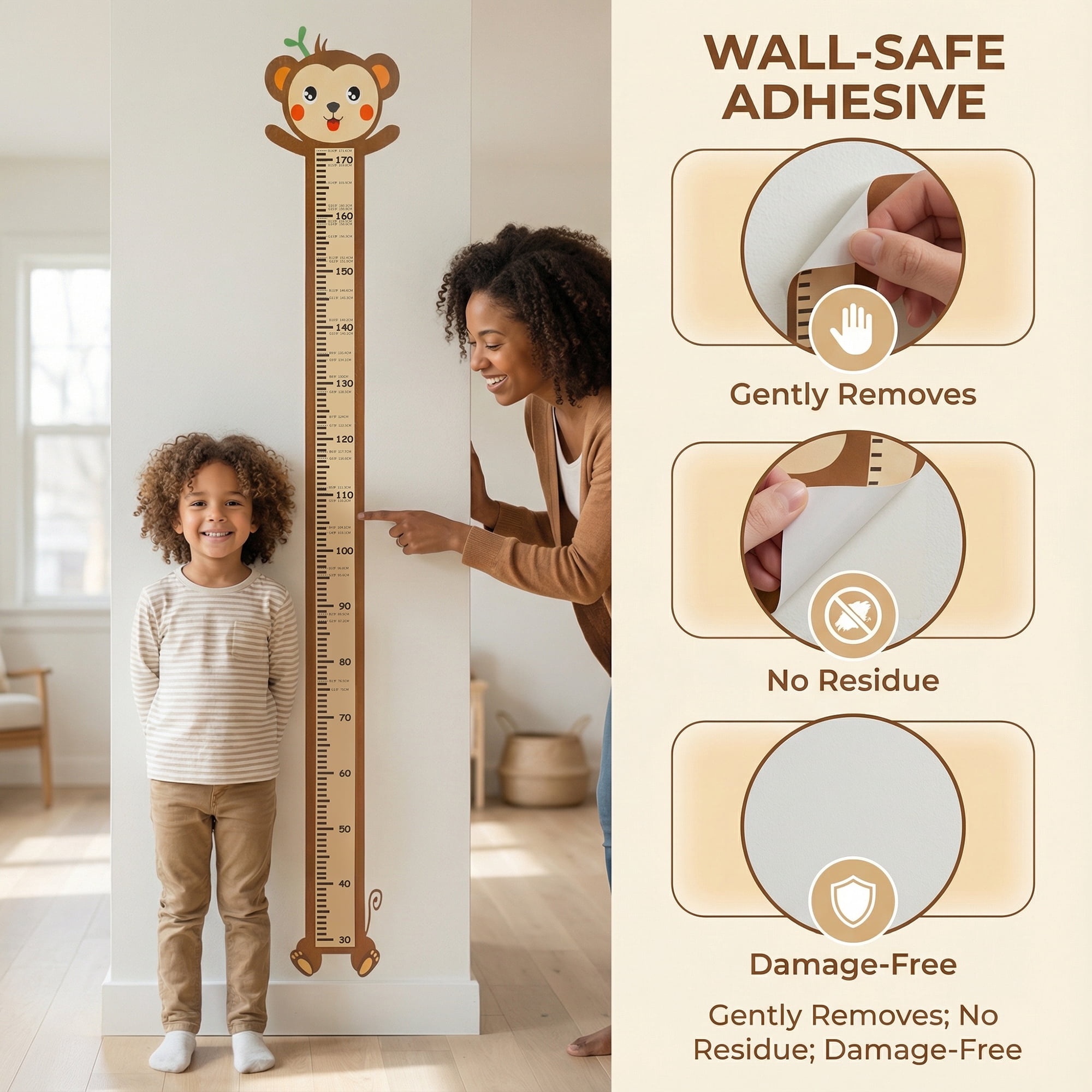 Unique Bargains Cartoon Animals Height Chart Sticker Brown 66.1" x 8.3"