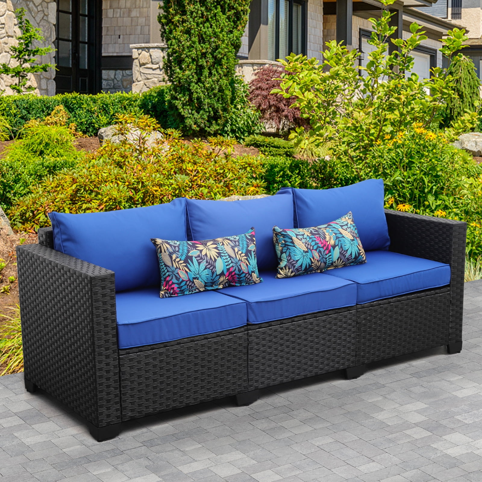Buy 3Seat Patio Wicker Sofa Outdoor Rattan Couch Furniture Steel Frame with Deep Seat High Back