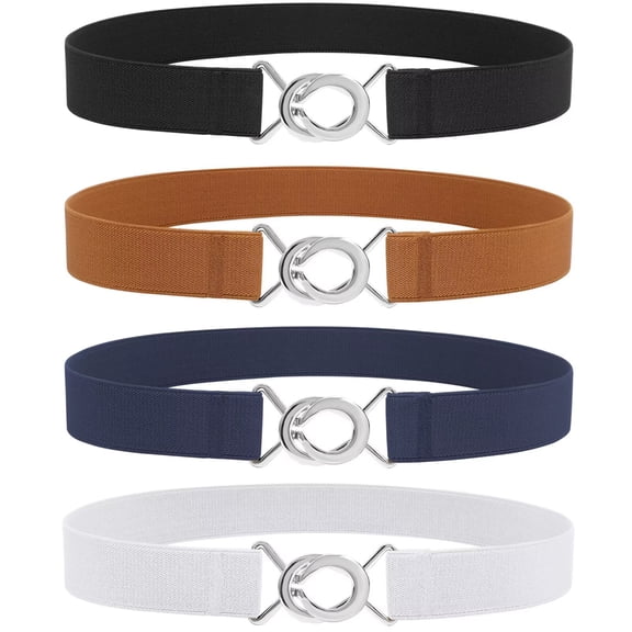 JASGOOD 4 Packs Women's Stretch Belts Skinny Waist Belt with Silver Buckle for Dresses Jeans