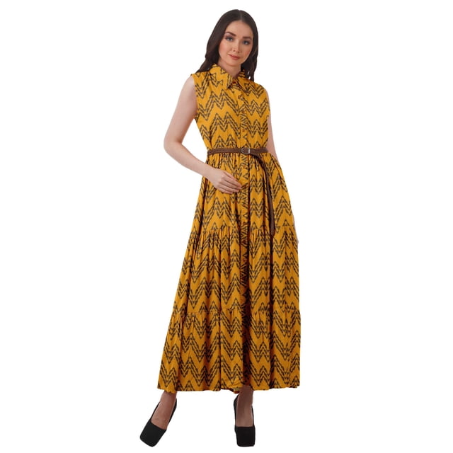 Moomaya Robe Chemise Longue Femmes Imprimée Sans Manches Robe d'Été Chemise à Boutons