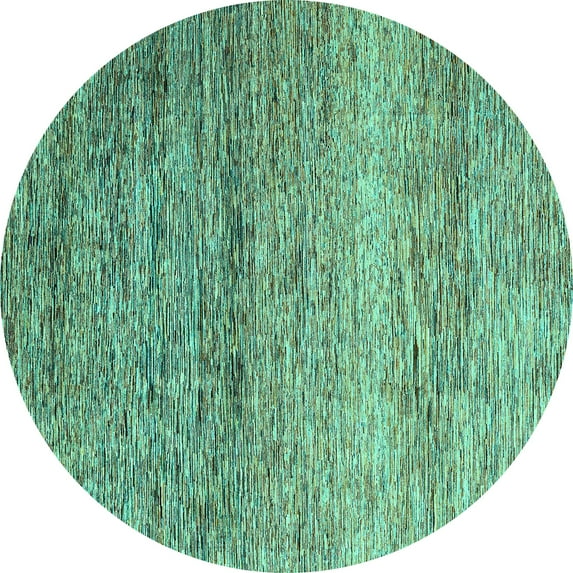 Ahgly Company Machine Washable Indoor Round Oriental Turquoise Blue Modern Area Rugs, 3' Round