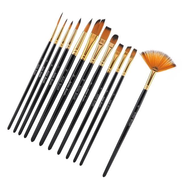 Juego de pinceles, 12 Uds., pincel de pintura negro con poste de madera, juego de bolígrafos probados profesionalmente Jadeshay A