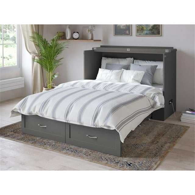 Pemberly Row Lit Escamotable Moderne en Bois Massif Format Double avec Matelas, Gris