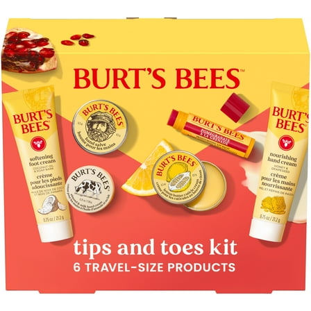 Burts Bees Tips and Toes Gift Set, Hand Cream, Foot Cream, Cuticle Cream, Hand Salve, Lip Balm