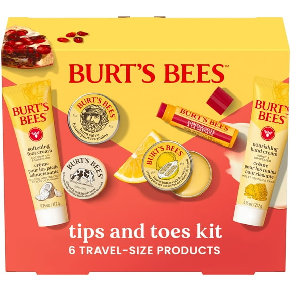 Burts Bees Tips and Toes Gift Set, Hand Cream, Foot Cream, Cuticle Cream, Hand Salve, Lip Balm