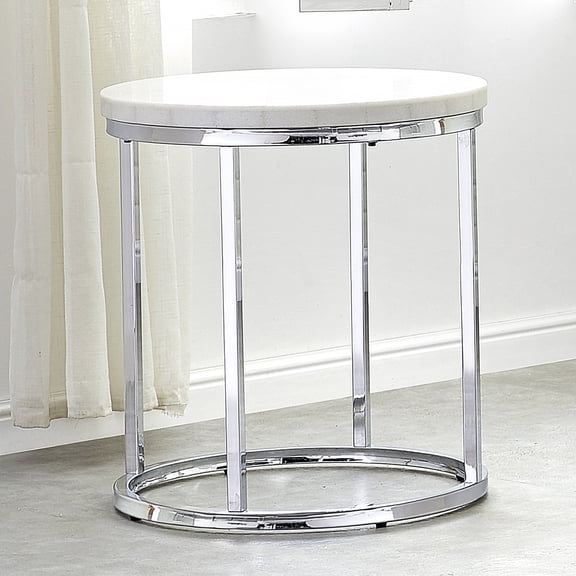Steve Silver Echo White Marble and Chrome Round Contemporary End Table