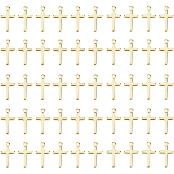 50Pcs Charm Bulk Real 24K Gold Plated Brass Charms Religious Crosses Pendants Blank Crosses Charm Tibetan Style Prayer Pendants for Jewelry Making Bracelet Necklace