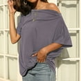 thumbnail image 3 of Birdeem Solid Color off Shoulder T-Shirt Loose Short Sleeved Top for Women, 3 of 12