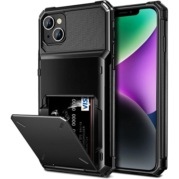 for iPhone 14 Case Wallet Cover 4-Card Credit Card Holder ID Slot Scratch Resistant Dual Layer Hybrid Protective Hard Shell Rugged TPU Bumper Armor Case for iPhone 14 case 6.1 inch Black