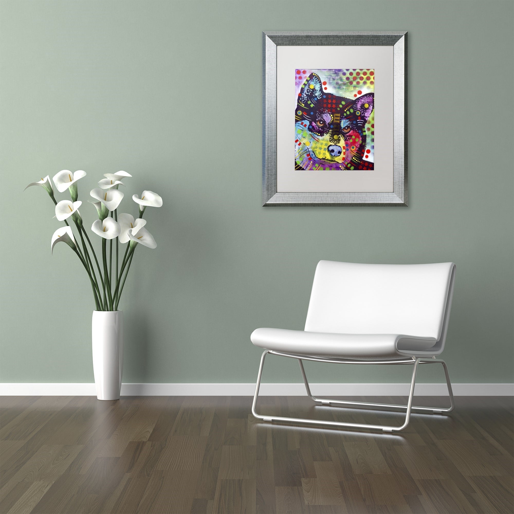 Trademark Fine Art "Shiba Inu" Canvas Art by Dean Russo, White Matte, Silver Frame