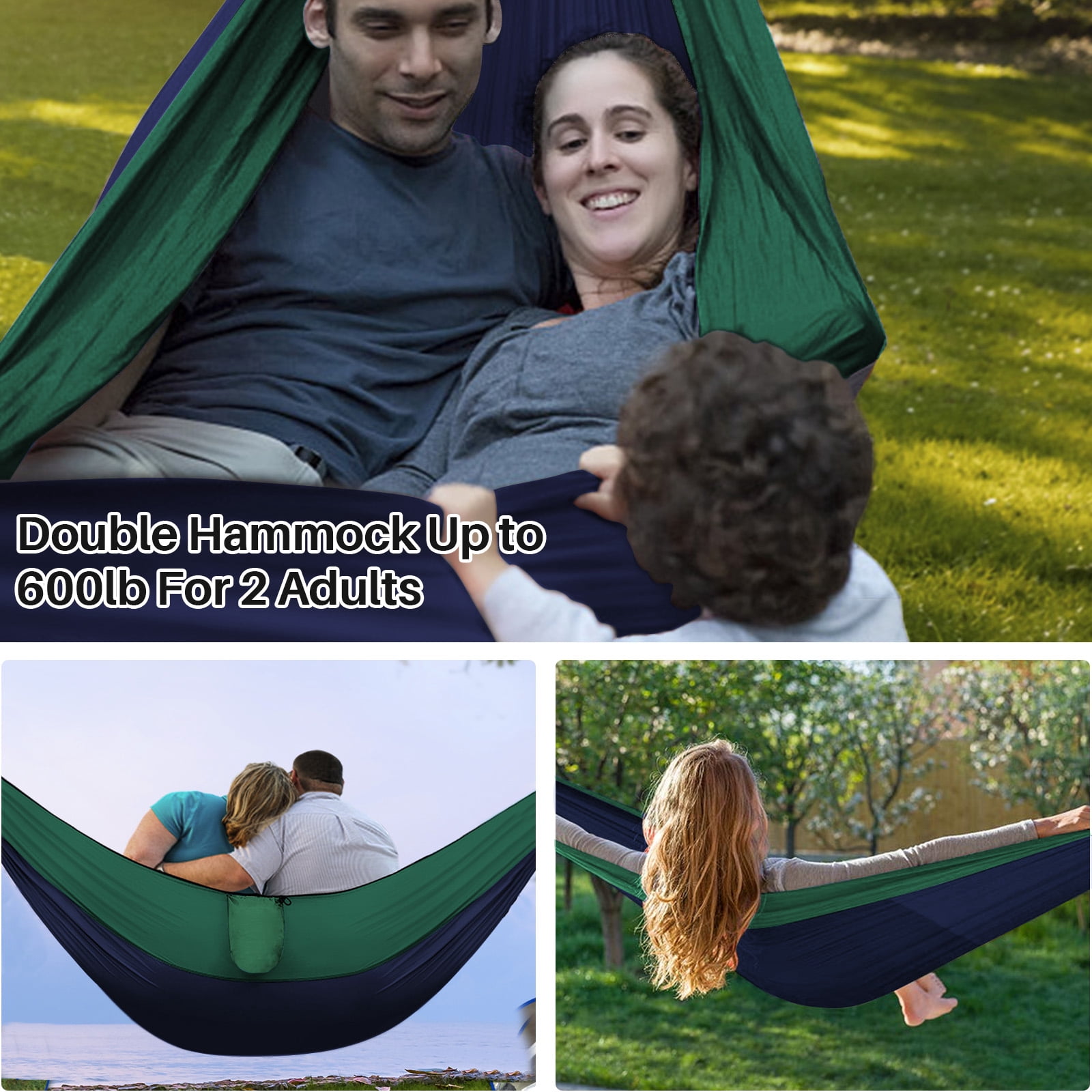 Topchances Camping Hammock, 210T Nylon Lightweight Single Hammock with 2 Tree Straps and Carry Bag, Great for Outdoor, Indoor Beach, Camping, Green & Navy