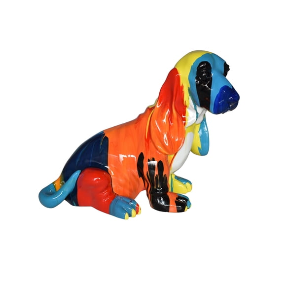 Modern Paint Drops Basset Hound Dog Statue Made of Resin Size: 16" x 8" x 13"H