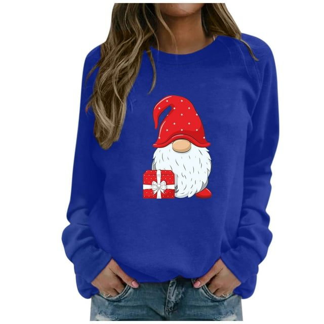 Pull de Noël pour Femmes Col Rond Cardigan d'Hiver Manches Longues Fermeture Blouse Chandail à Capuchon Veste Mi-Longue Imprimée Mode Chandail en Molleton