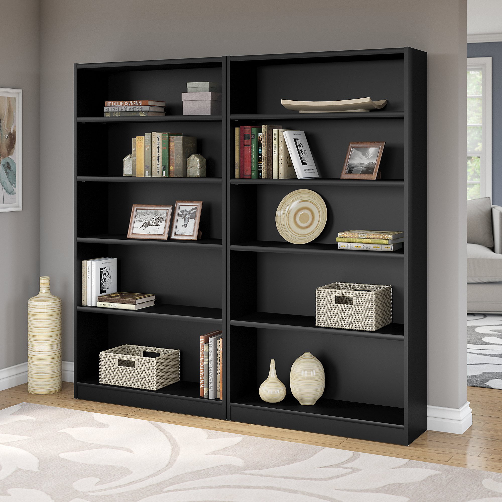 Bush Furniture Universal 5 Shelf Bookcase Set of 2