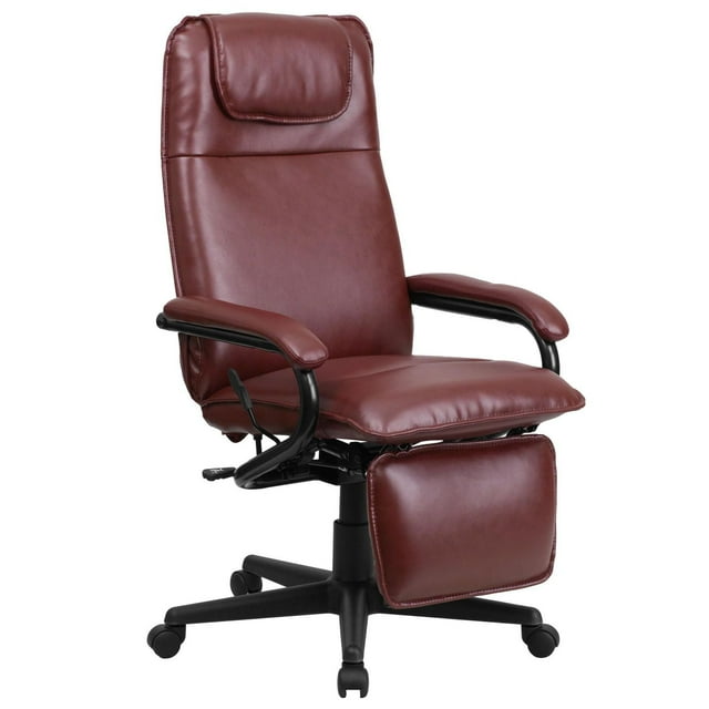 High Back Burgundy Leather Executive Reclining Swivel Chair with Arms