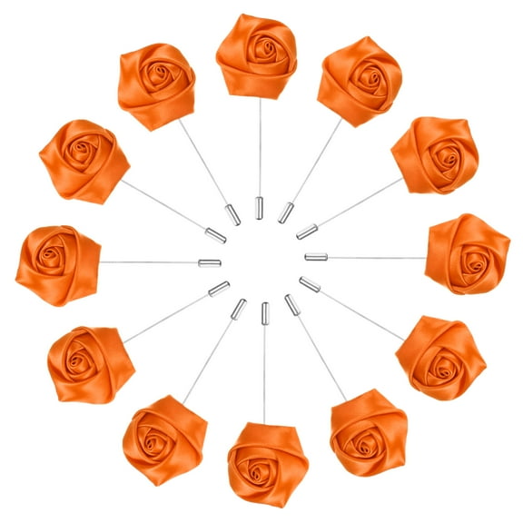 Uxcell 12-Pack Flower Lapel Pins for Men, Rose Boutonnieres Pin Groom Boutonnieres for Wedding/Dance/Party [Orange]