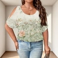thumbnail image 3 of Plus Size Blusas Elegantes Para Mujer, Plus Size Blusas Elegantes Para Mujer, Plus Size Cold Shoulder Print Loose Short Sleeve Tee Fashion Commute Daily Wear, Light Green L, 3 of 4