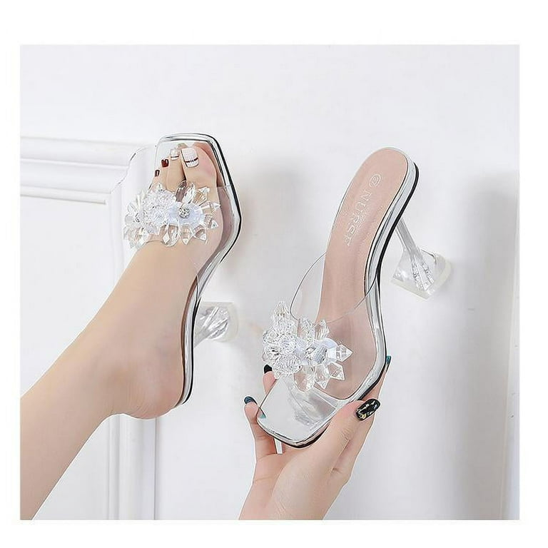 Cinderella crystal flower cool high heeled slippers stage shows hosted models for women s shoes Walmart