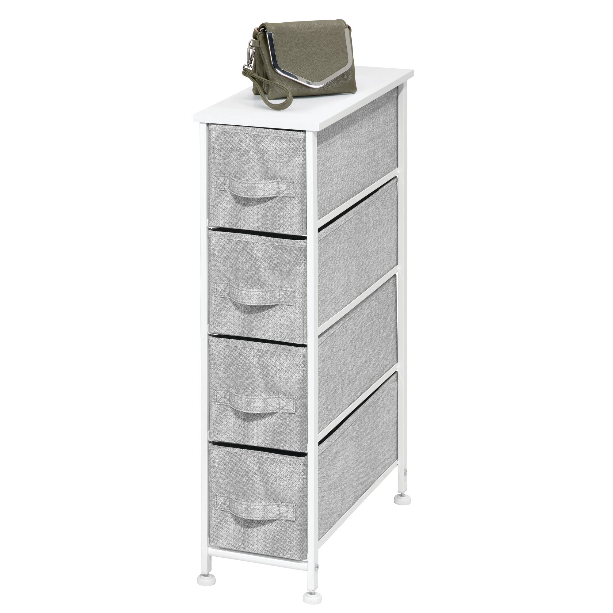 Turquoise Blue//White Polka Dots Wood Top and Easy Pull Fabric Bins Multi-Bin Organizer Unit for Child//Kids Bedroom or Nursery mDesign 4-Drawer Vertical Dresser Storage Tower Sturdy Steel Frame