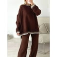 thumbnail image 3 of Women Pants Suit, Elegant Contrast Color Long Sleeve Crew Neck Sweater with Knit Pants Fall Outfit, 3 of 4