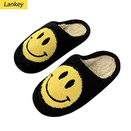 

Smiley Face Slippers Fuzzy Fluffy Cute House Home Shoes Memory Foam Soft Plush Warm Indoor Slides Winter Fur Clogs for Women Men