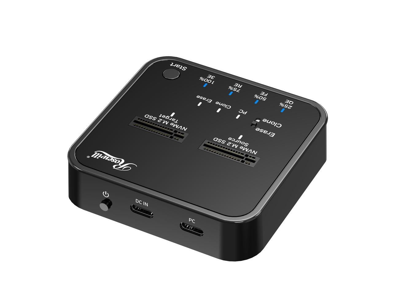 Rosewill RS-N2-CLE USB3.2 Gen2x2 Type-C M.2 NVMe Drive Duplicator, SSD Cloner/Copier/Eraser, Tool-Free, USB-C 3.2 20Gbps,  Supports Offline Clone & Erase