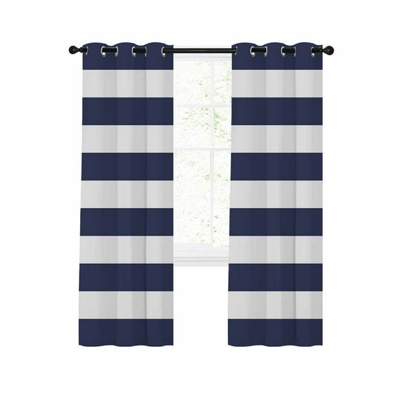 Blue Stripes Blackout Curtains 54 Inches Long for Bedroom, Simple Blue White Texture Thermal Insulated Room Darkening Black Out Window Curtain Panels Grommet Drapes for Living Room
