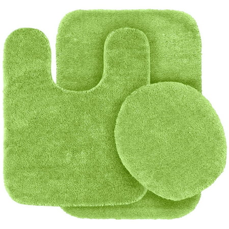 3 pc lime green bathroom set bath mat rug, contour, and toilet lid cover,  with rubber backing #6