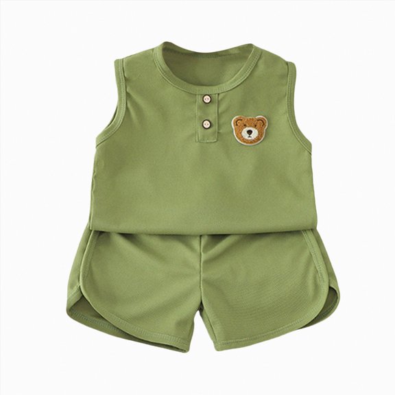 UngA Infant Toddler Baby Girl Summer Clothes 3 6 12 18 24 Months 2T 3T 4T 5T Sleeveless Tank Top Shorts Set 2 Pcs Toddler Baby Outfits for Boys (Green,3-4 Years)