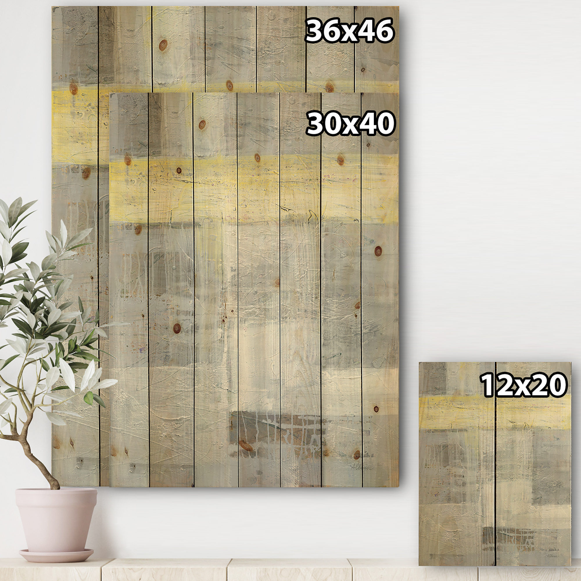 Designart 'Patchwork Abstract I' Modern & Contemporary Print on Natural Pine Wood