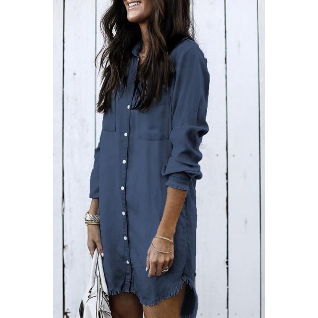 Vestido camisero vaquero Vintage para mujer, blusa informal de manga larga para mujer, Mini vestido azul