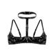 thumbnail image 4 of Womens Wet Look Patent Leather Lingerie Halter Neck Adjustable Spaghetti Shoulder Straps Open Cups Wire-free Shelf Bra Top, 4 of 5