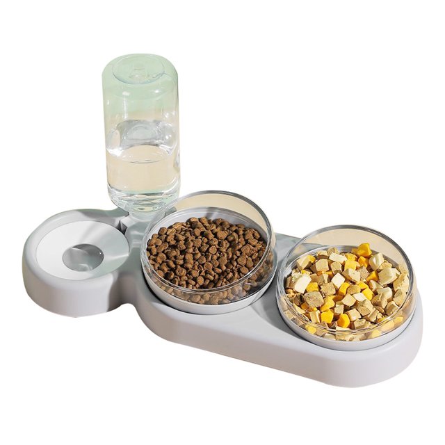 Dispensador De Agua Para Gatos Dispensador de agua 3 en 1 para gatos, comedero para perros elevado inclinado de 15 grados (gris) Tmvgtek Libre de BPA