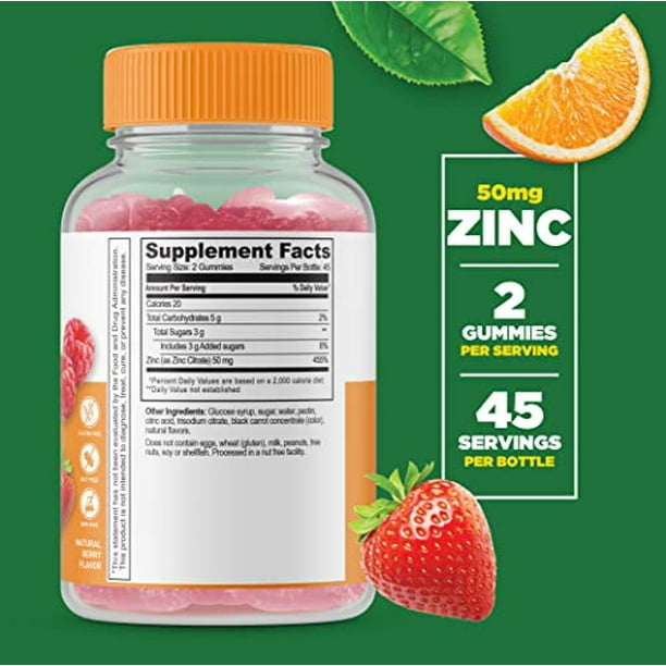Lifeable Zinc 50mg Gummies Great Tasting Natural Flavor Gummy Supplement Gluten Free