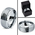 thumbnail image 4 of Tungsten Football Player Band Ring 8mm Men Women Comfort Fit Gray Step Bevel Edge Brushed Polished, 4 of 4