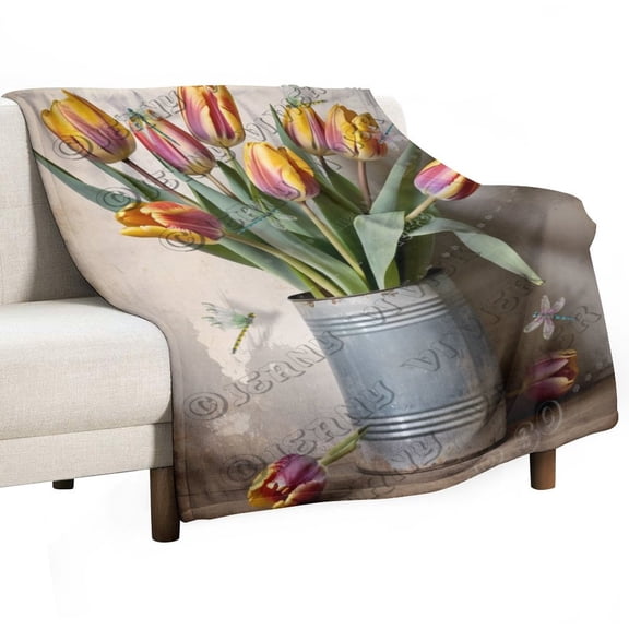 Flower Art Tulip Blanket Bed Blanket Flannel Throw Blanket Lightweight Cozy Plush Blanket for Bedroom Living Rooms Sofa Couch Gifts for Kids Adults All Season 30"x40"