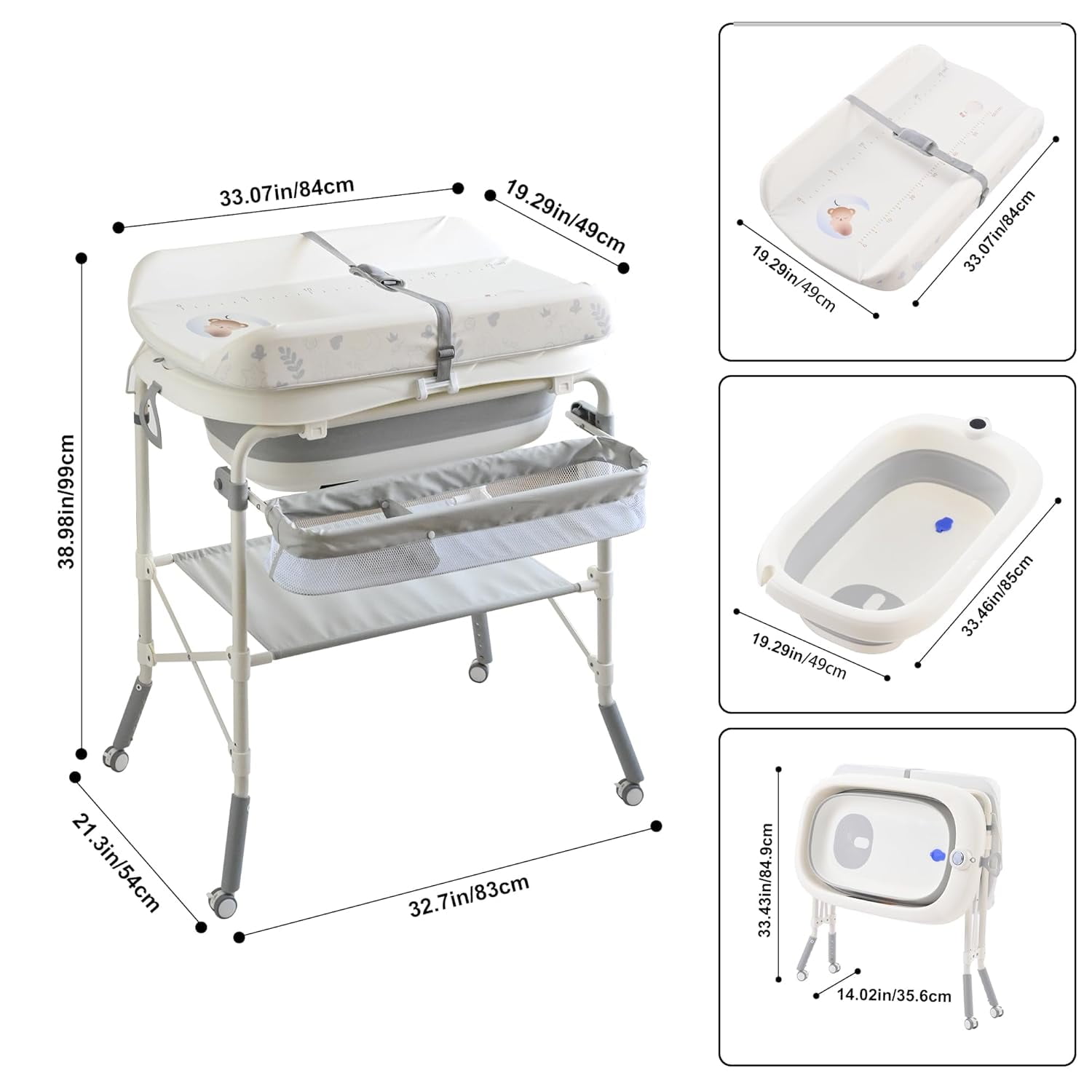 2 in 1 Baby Bathtub with Changing Table, Cuoote Diaper Changing Station Portable Waterproof Changing Table