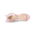 thumbnail image 4 of BLISSFUL STEP Women's Open Toe Lace up Sandals Mid Block Heels Sandals Light Pink 9, 4 of 7